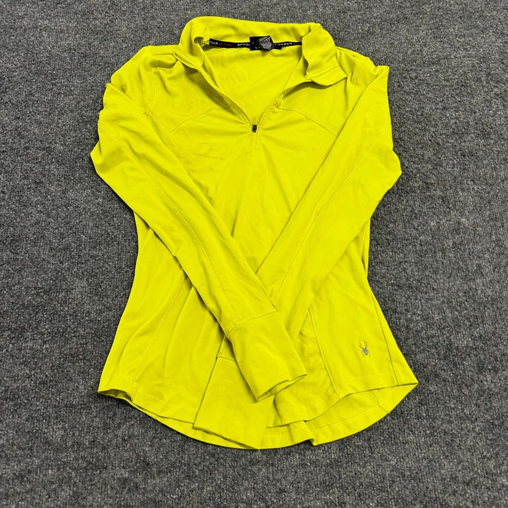 Spyder Quarter Zip Pullover Womens Size Small Neon Yellow Athletic Long Sleeve